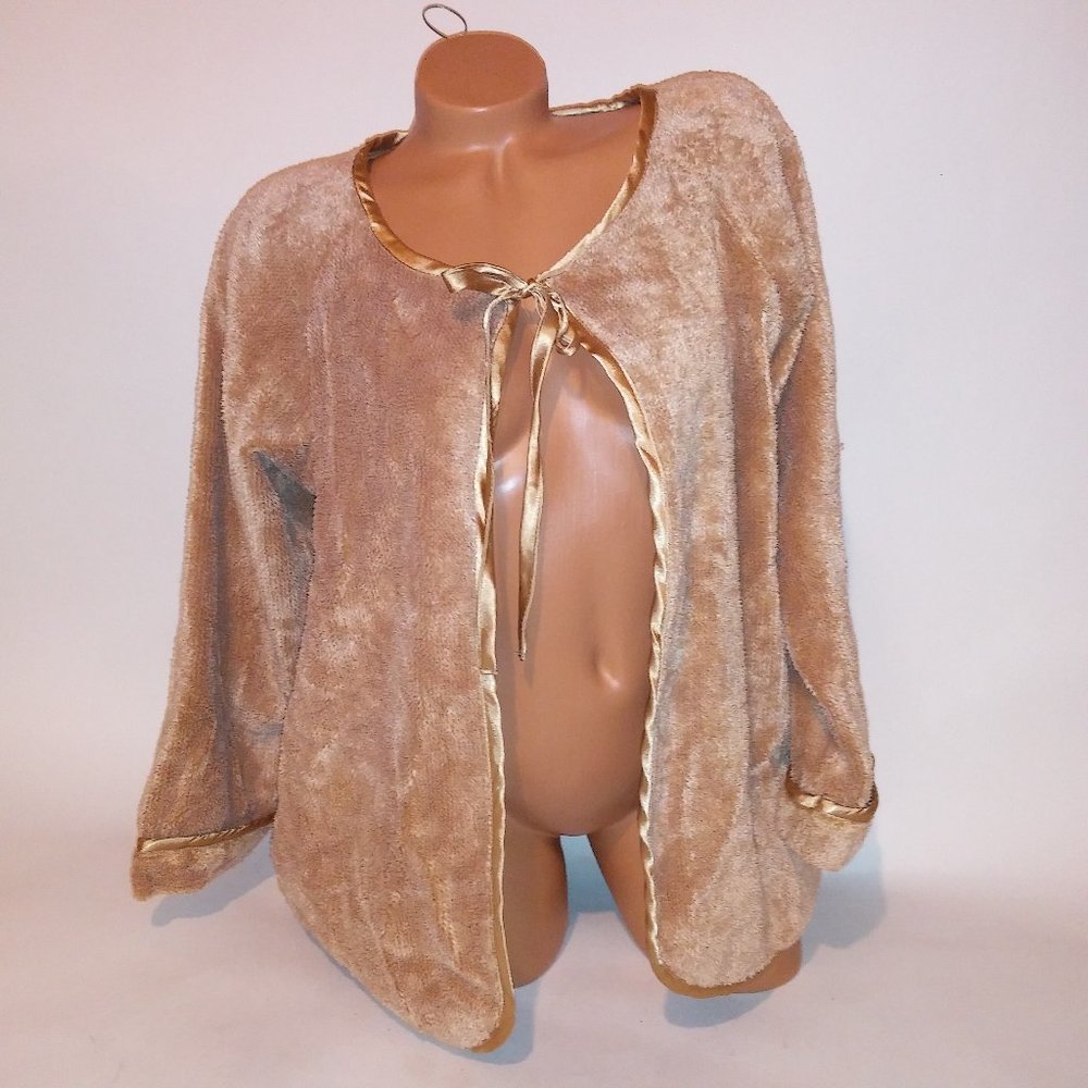 Comfort Choice Sweater Cardigan Medium Thick Tie Front Tan Light Brown Long Slee